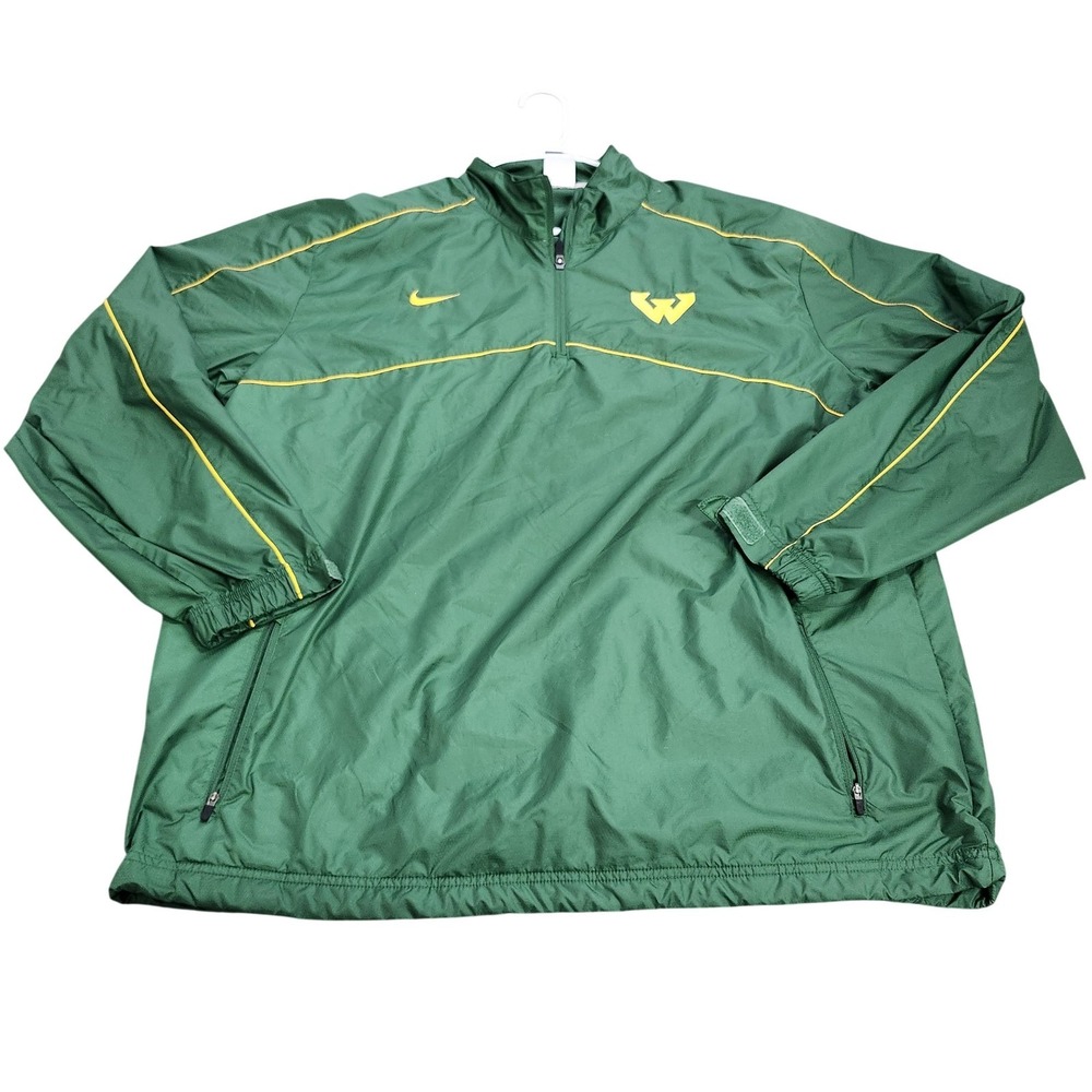 W Logo Jacket Mens XL Green NCAA College Nike Pullover Quarter Zip Windbreaker